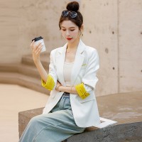 2024春装新款时尚潮流撞色拼接袖口新中式西装外套
