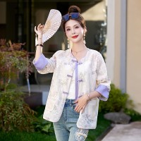 现货新中式印花外套女2024年夏季新款复古名族风短款女装