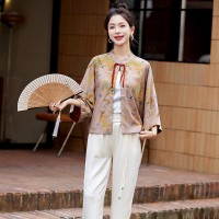 2024年夏季五分袖披肩薄款凉快蝴蝶花拼色两面两穿短款外套防晒服