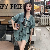 （现货）新中式套装薄款牛仔外套短裤两件套207
