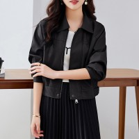 小个子短款皮衣外套女2024春装新款休闲宽松百搭pu夹克机车服上衣