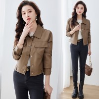 现货皮衣外套女短款小个子2024春秋韩版休闲百搭机车服pu夹克