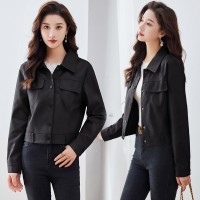 现货皮衣外套女短款小个子2024春秋韩版休闲百搭机车服pu夹克