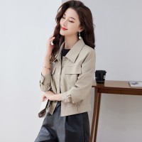 现货皮衣外套女短款小个子2024春秋韩版休闲百搭机车服pu夹克