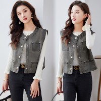 现货圆领皮衣小马甲女短款2024春季新款精致潮流pu坎肩外穿马夹