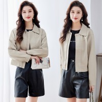 现货小个子皮衣外套女2024春装新款休闲宽松百搭pu夹克机车服上衣