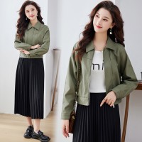 现货小个子皮衣外套女2024春装新款休闲宽松百搭pu夹克机车服上衣