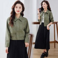 现货小个子皮衣外套女2024春装新款休闲宽松百搭pu夹克机车服上衣