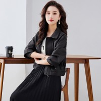 现货小个子皮衣外套女2024春装新款休闲宽松百搭pu夹克机车服上衣