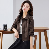 现货小个子皮衣外套女2024春装新款休闲宽松百搭pu夹克机车服上衣