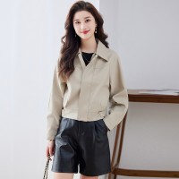 现货小个子皮衣外套女2024春装新款休闲宽松百搭pu夹克机车服上衣