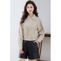 现货小个子皮衣外套女2024春装新款休闲宽松百搭pu夹克机车服上衣