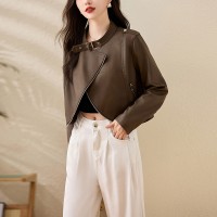 现货中古款美拉德棕色皮衣外套女美式复古短款夹克外套