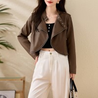 现货中古款美拉德棕色皮衣外套女美式复古短款夹克外套