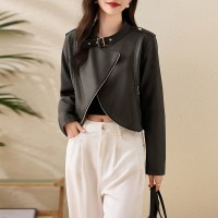 现货中古款美拉德棕色皮衣外套女美式复古短款夹克外套