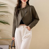现货中古款美拉德棕色皮衣外套女美式复古短款夹克外套