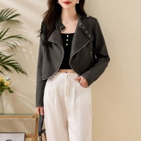现货中古款美拉德棕色皮衣外套女美式复古短款夹克外套
