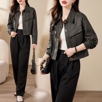 2024年春装新款流行女装PU皮外套皮夹克水洗皮衣百搭显瘦机车服潮