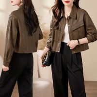 2024年春装新款流行女装PU皮外套皮夹克水洗皮衣百搭显瘦机车服潮