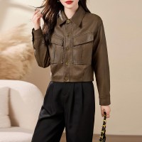 2024年春装新款流行女装PU皮外套皮夹克水洗皮衣百搭显瘦机车服潮