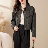 2024年春装新款流行女装PU皮外套皮夹克水洗皮衣百搭显瘦机车服潮