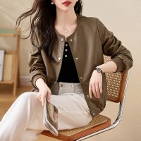 现货连帽休闲皮衣外套女小个子春秋季时尚宽松显瘦短款皮夹克