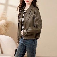 现货宽松蝙蝠袖绿色春装新款女装时尚百搭显瘦皮外套女