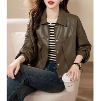 现货宽松蝙蝠袖绿色春装新款女装时尚百搭显瘦皮外套女