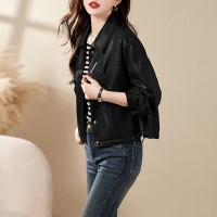 现货宽松蝙蝠袖绿色春装新款女装时尚百搭显瘦皮外套女