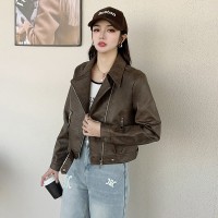 2024春装新款率性复古机车皮衣外套