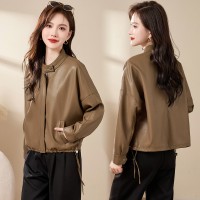 现货海宁皮衣女短款外套宽松时尚韩版休闲大码春秋女装皮夹克