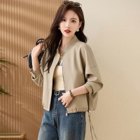 现货海宁皮衣女短款外套宽松时尚韩版休闲大码春秋女装皮夹克