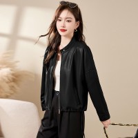 现货海宁皮衣女短款外套宽松时尚韩版休闲大码春秋女装皮夹克