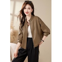 现货海宁皮衣女短款外套宽松时尚韩版休闲大码春秋女装皮夹克