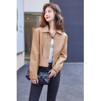 2024春季女装新款时尚青春靓丽洋气韩版短款皮衣