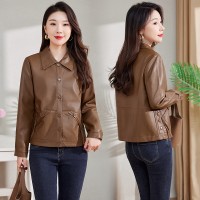 B款现货皮衣外套女2024春秋港风高端品牌妈妈小个子海宁pu夹克