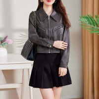 B款现货美拉德皮衣外套女士短款2024秋冬新款小个子气质皮