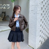 两色休闲复古皮衣外套88699