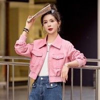 2024年春秋装新款彩色皮衣外套女士短款韩版宽松小个子长袖夹克潮