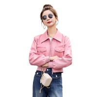 2024年春秋装新款彩色皮衣外套女士短款韩版宽松小个子长袖夹克潮