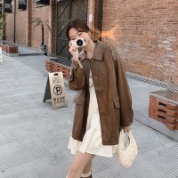 现货春装新款欧版中长款皮衣外套852
