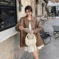 现货春装新款欧版中长款皮衣外套852