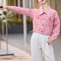 现货只管推】欧货短款外套女粉色流行宽松休闲小个子上衣夹克潮