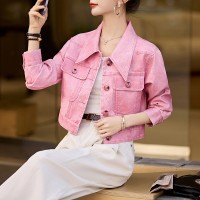 现货只管推】欧货短款外套女粉色流行宽松休闲小个子上衣夹克潮