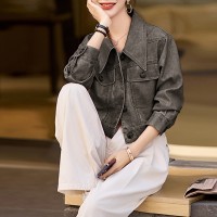 现货只管推】欧货短款外套女粉色流行宽松休闲小个子上衣夹克潮