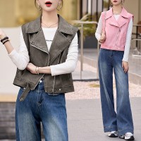 早春新款设计感皮前马甲外套女2024年韩版街头机车夹克小个子马夹