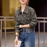 2024年春秋装新款彩色皮衣外套女士短款韩版宽松小个子长袖夹克潮
