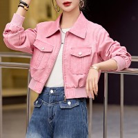 2024年春秋装新款彩色皮衣外套女士短款韩版宽松小个子长袖夹克潮