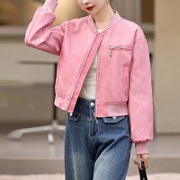 现货时髦做旧复古新款短款立领机车服