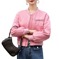 现货时髦做旧复古新款短款立领机车服